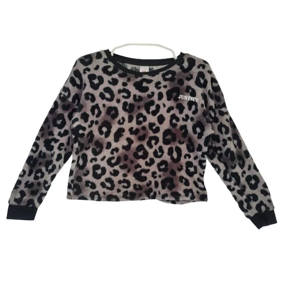 Justice Girls Long Sleeve Leopard Print Polyester Fleece Pajamas (Size L, 12/14)